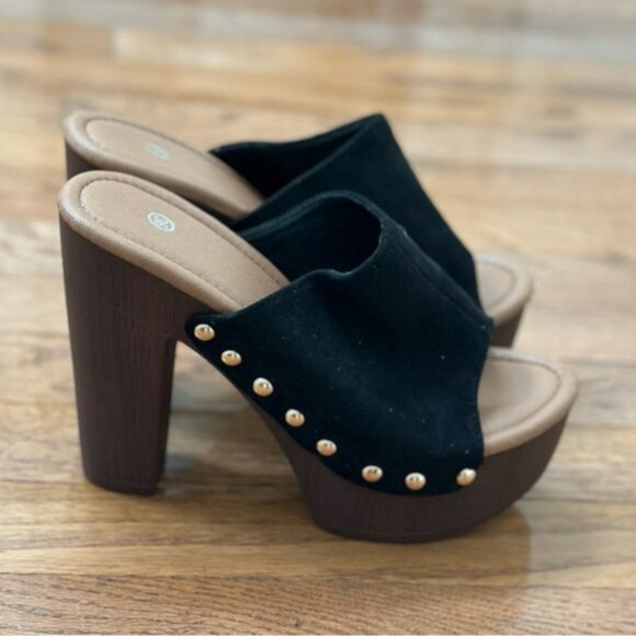 Platform open toe mules - Black Suede size 36- 5.6-6 Brand new - Picture 1 of 5
